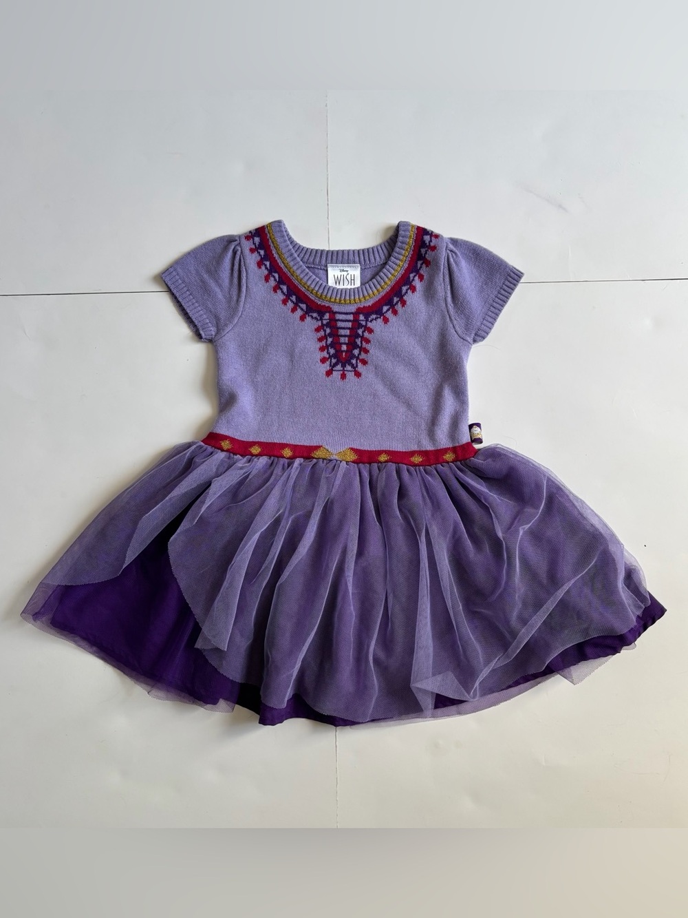 Disney Wish Asha Purple Layered Tulle Knit Dress with Red and Gold Trim